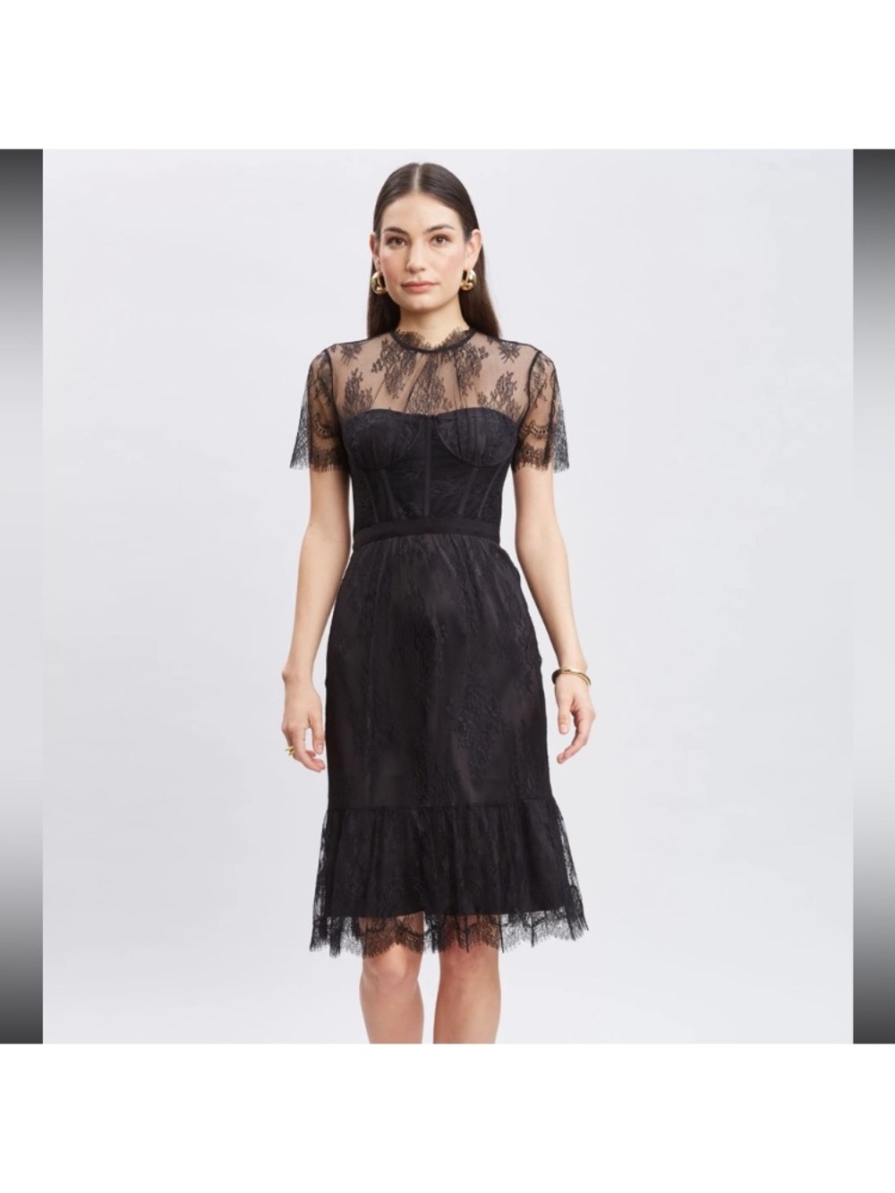 Elie Tahari Black corset Lace Midi Dress